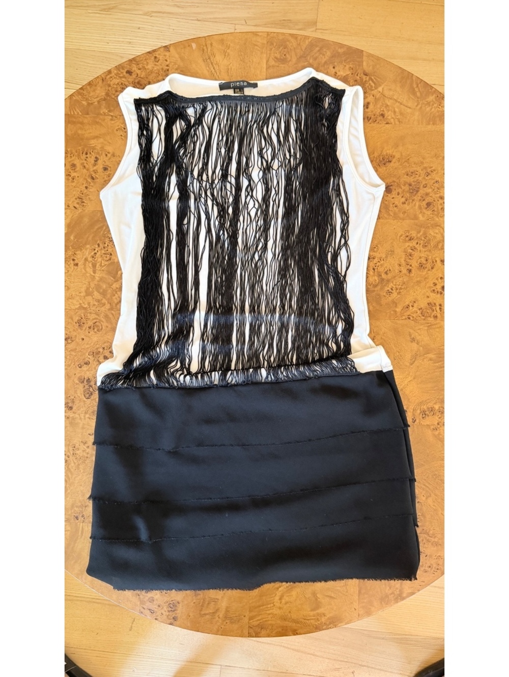 Piena Sleeveless Black and White Fringe Mini Dress